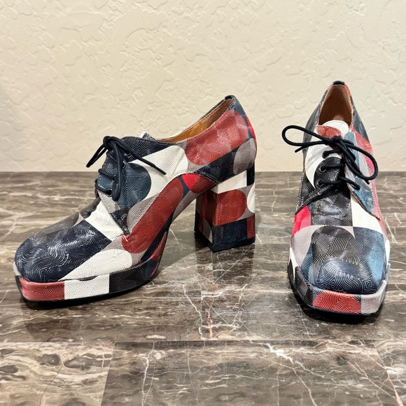 NEW Embassy London Roulette Leather Patchwork Platform Oxford Heels